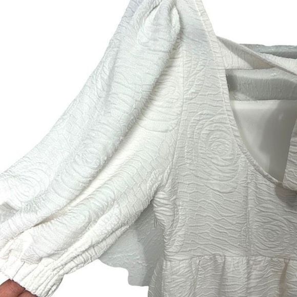 Aura Women's Puff Sleeve Square Neck Floral Empire Cut Mini Dress White Size S - Picture 7 of 7